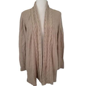 Soma Women's Light Oatmeal Cable Knit Open Front Angora Blend Cardigan Medium